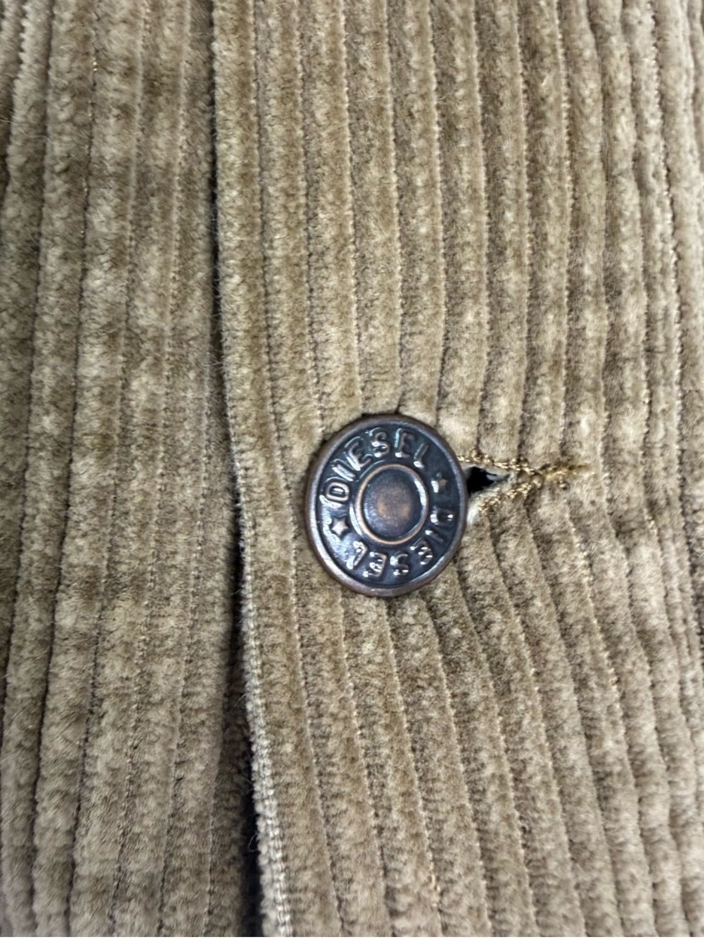 Diesel Corduroy Cropped Jacket Tan Cotton Size Medium Made in Italy Trucker Y2K - Picture 3 of 7